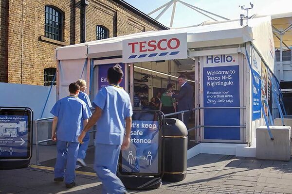 Tesco temporary store at the NHS Nightingale Hospital, London ExCeL.